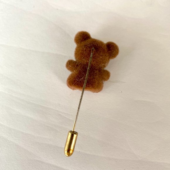 Vintage 1980s Fuzzy Teddy Bear Stick Pin Brooch - Picture 2 of 8